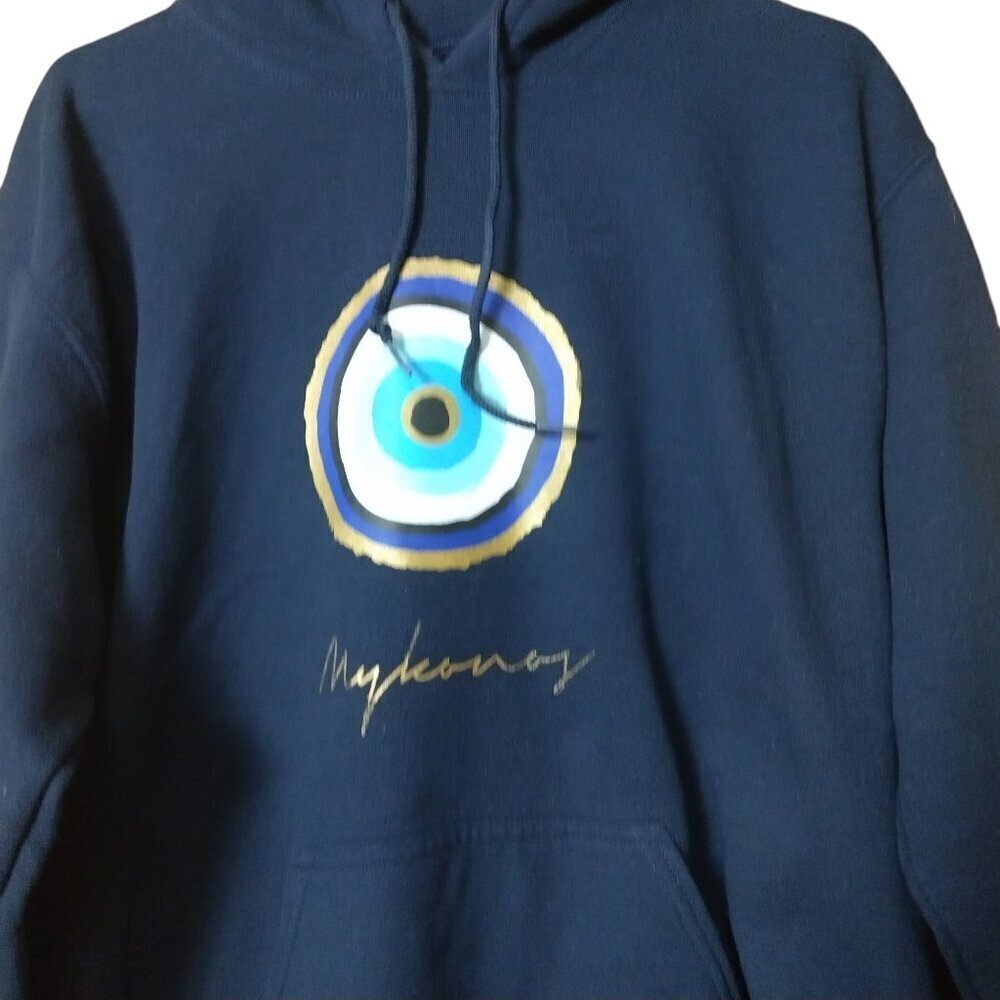 Mykonos Size Large? Blue Hooded Sweatshirt READ - Picture 2 of 3